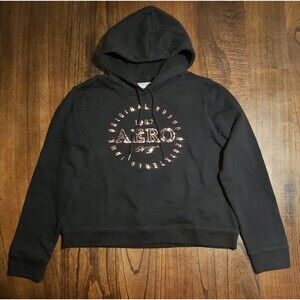 Aeropostale Hoodie Women’s Lg Black Rose Gold AERO Logo Sweatshirt